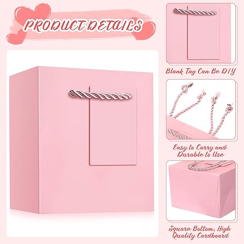 Miniatura 3 de 50 bolsas de regalo para el día de San Valentín bolsas de regalo rosas a granel con etiquetas pequeñas bolsas de regalo de papel rosa con asas para