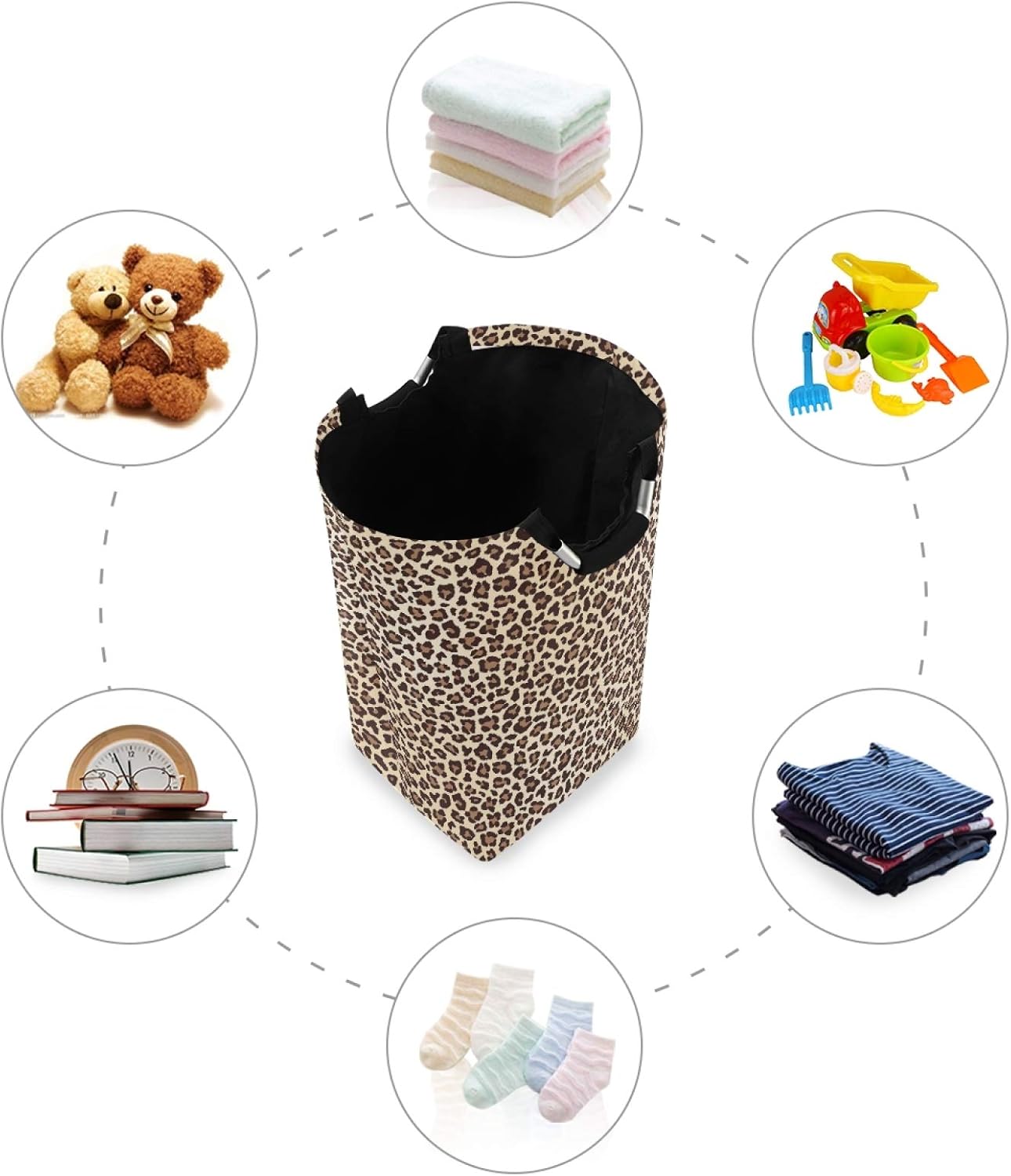 ALAZA Large Laundry Basket Leopard Print Animal Cheetah Laundry Bag Hamper Collapsible Oxford Cloth Stylish Home Storage Bin with Handles, 22.7 Inch
