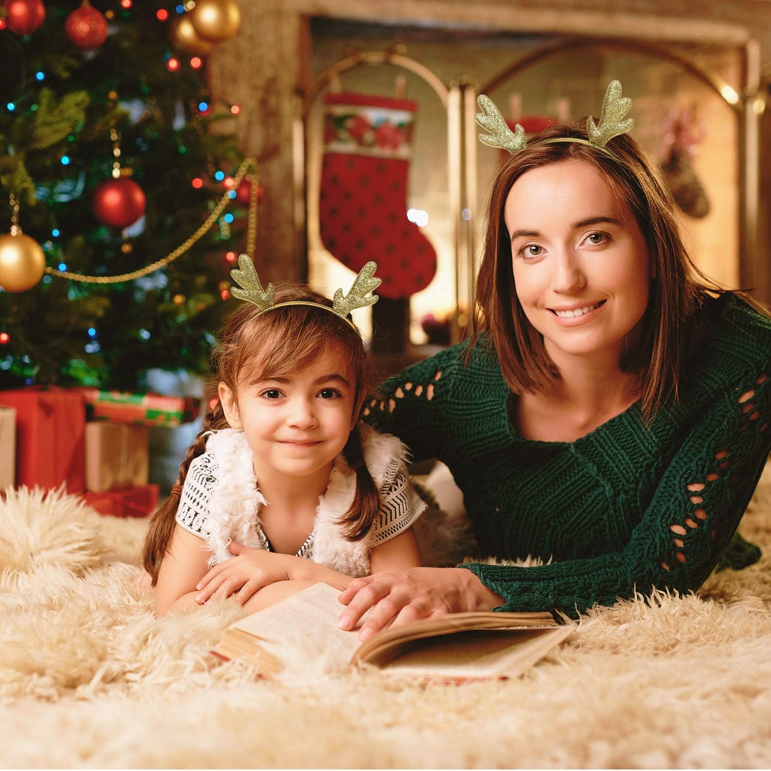 6 Pieces Christmas Glitter Antlers Headband Deer Reindeer Shaped Hairbands for Xmas Holiday Party Costume Cosplay Supplies (Gold) : Clothing, Shoes & Jewelry