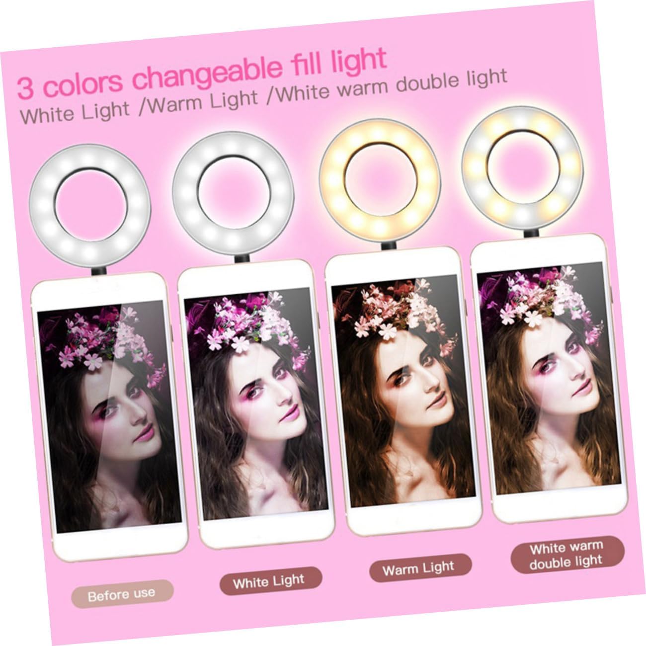 Dimmable LED Ring Light with Smartphone Stand, Selfie Fill Light for Video Recording and Photography, Tabletop Phone Holder Clip, Black