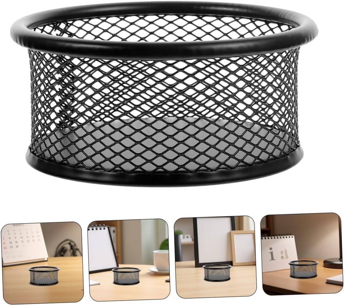 Healifty 10pcs Black Metal Mesh Paper Clip Holder Bucket with 812 Clips, Desktop Paperclip Organizer and Storage Box for Office Desk Accessories and Workspace Organization