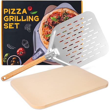 Amazon.com: AUGOSTA - Tabla de piedra para pizza, para el horno o la  parrilla, con rascador de madera para pizza incluido, piedra para hornear o  para grill duradera y segura, resiste bien
