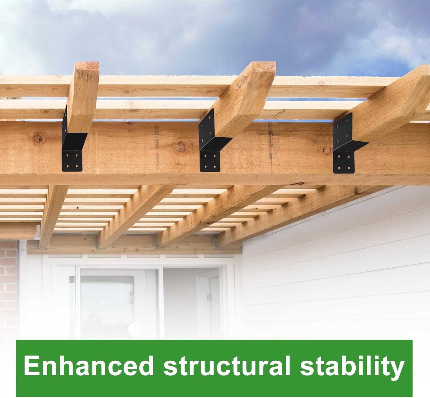 4 Pcs Post Caps Tie Bracket,4x4 Black Joist Anchor Connector for 4x4,4x6 Post,14 Gauge Joist Hanger Brackets,Roof Tie Header Hanger for Supporting Beams Rafters