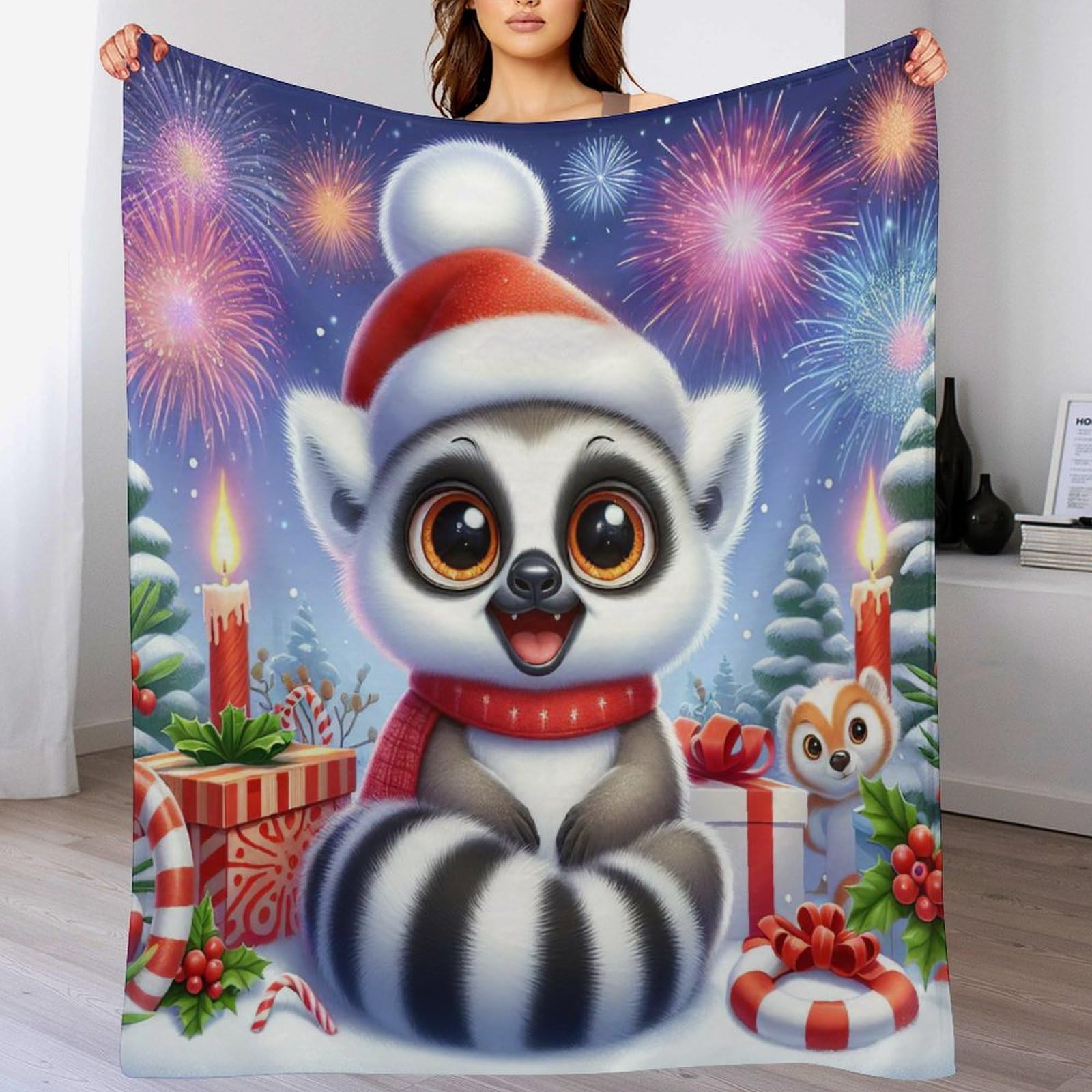 Polaire de flannel moelleuse chaude et couverture cute raton laveur pour lit et camping