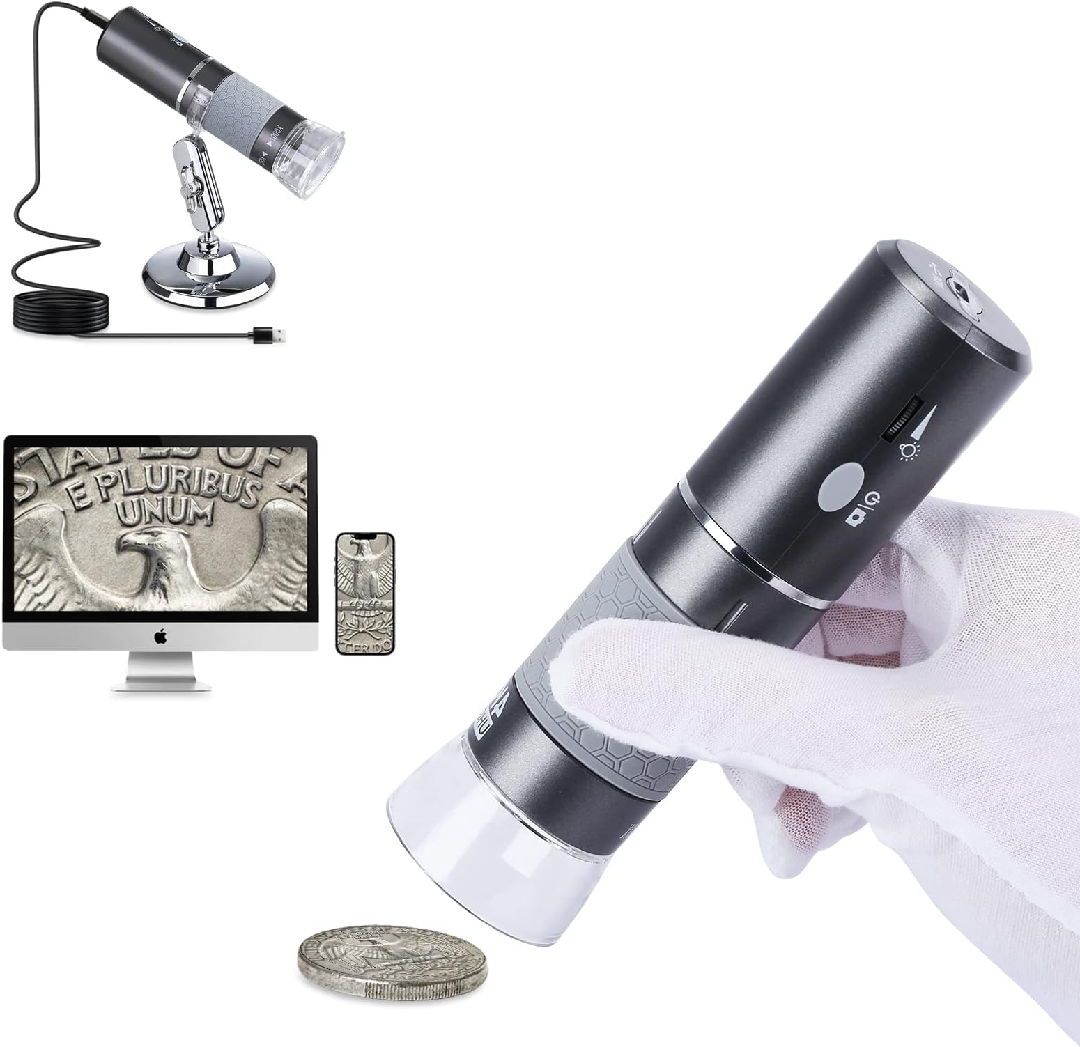 4K 3840x2160P WiFi Digital Microscope for iPhone/Android Cellphones and Windows Mac PC, Wireless Handheld Microscope with Stand for Adults and Kids