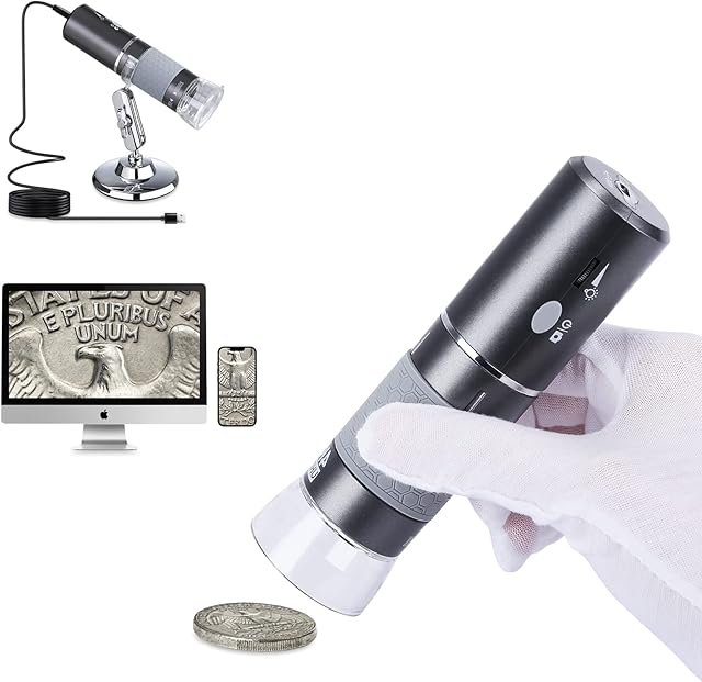 Cainda 4K 3840x2160P WiFi Digital Microscope Camera for iPhone Android Phone and Windows Mac PC, Wireless Handheld Microscope, Portable Microscope with Stand for Adults and Kids