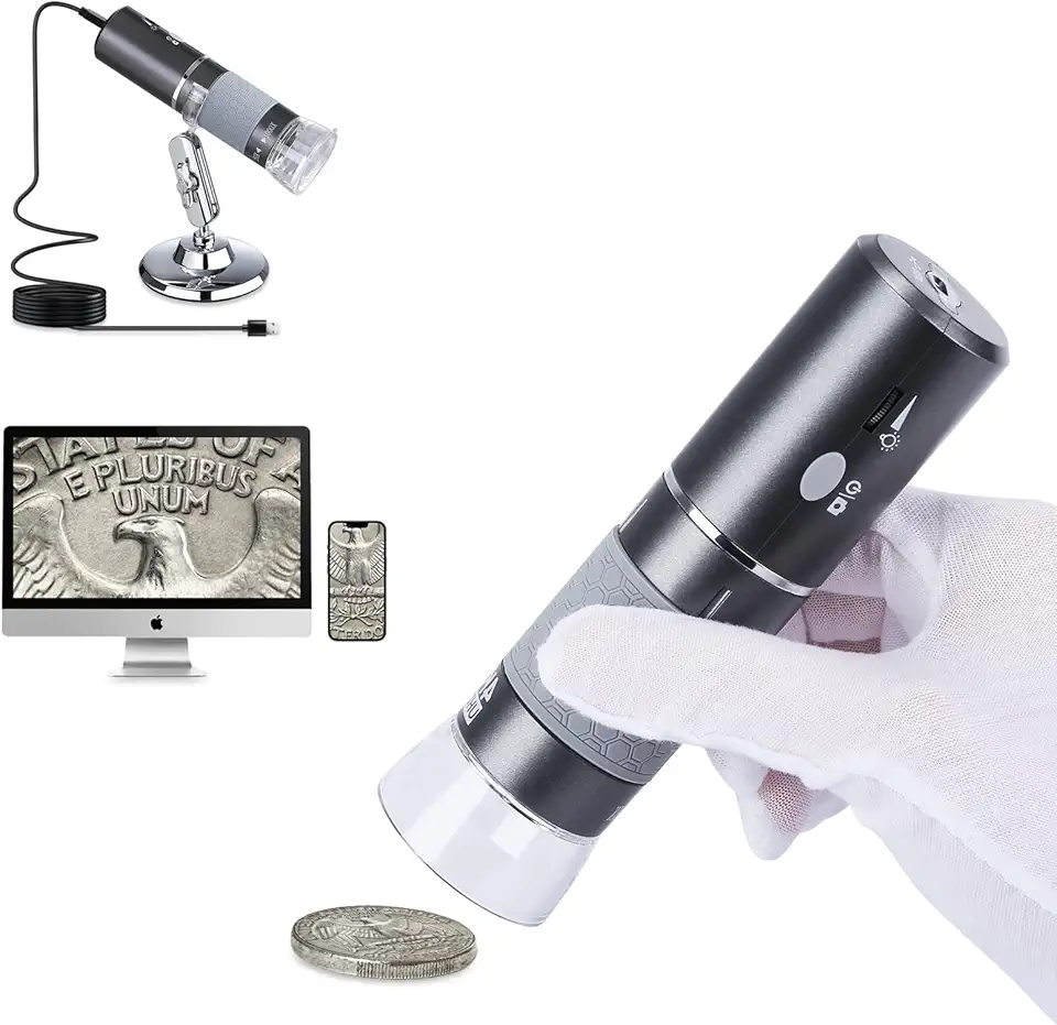 Microscópio Digital HD 4K 3840x2160P WiFi para iPhone, Android e Windows/Mac, PC, Portátil sem Fio, com Suporte para Adultos e Crianças