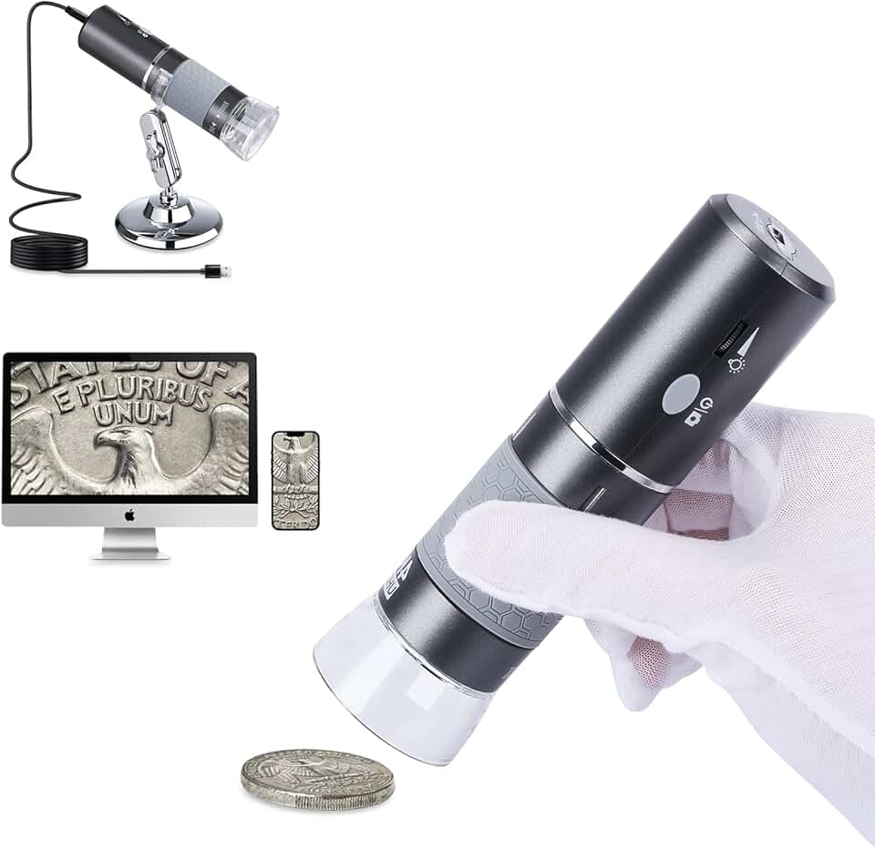 Microscópio Digital HD 4K 3840x2160P WiFi para iPhone, Android e Windows/Mac, PC, Portátil sem Fio, com Suporte para Adultos e Crianças