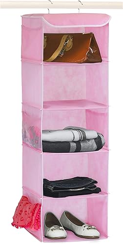 Simple Houseware Organizador colgante de armario con 5 estantes, color rosa
