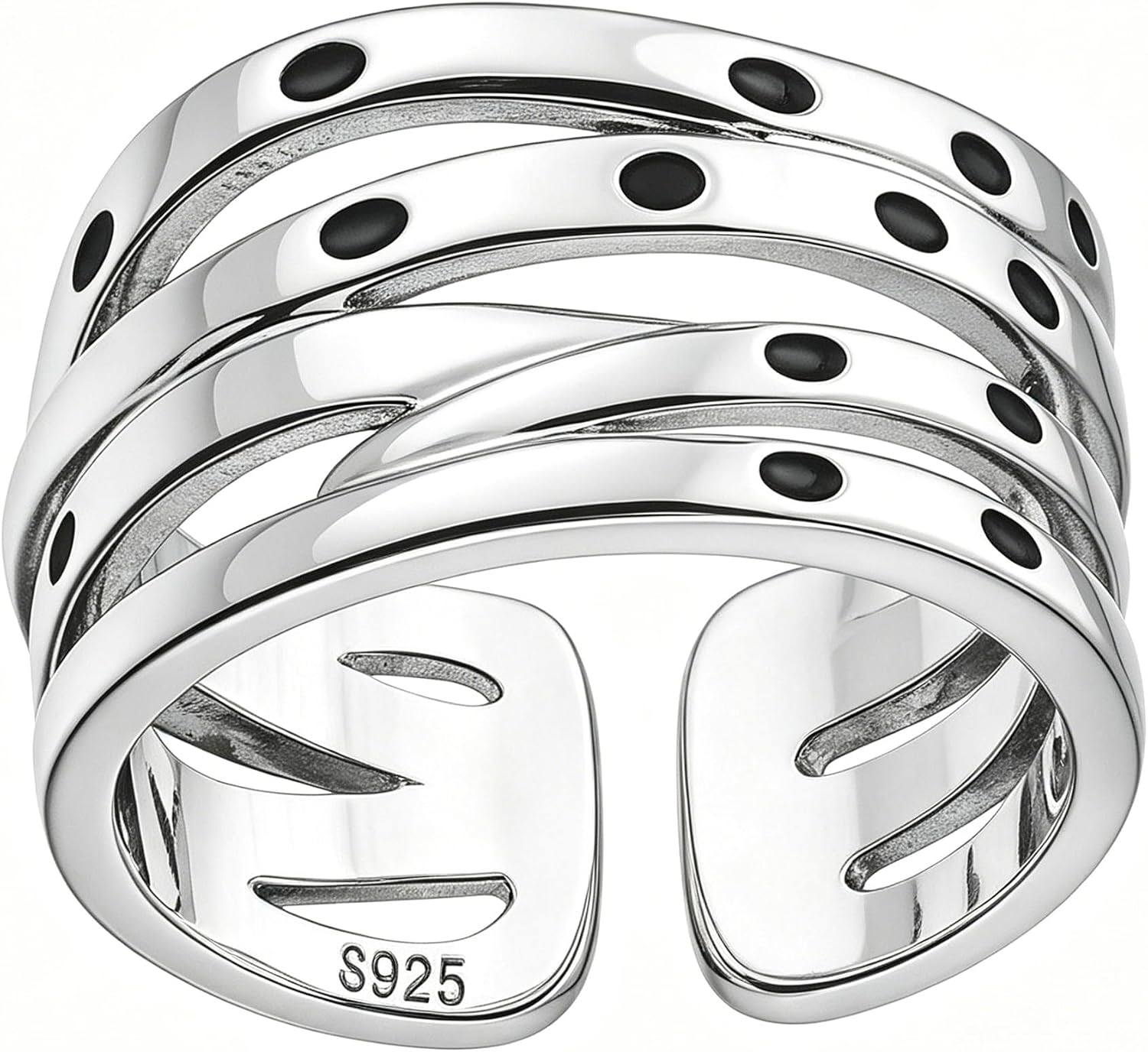 S925 Sterling Silver Open Ring for Women, Platinum Plated Adjustable Cross Line Band, Minimalist Finger Jewelry