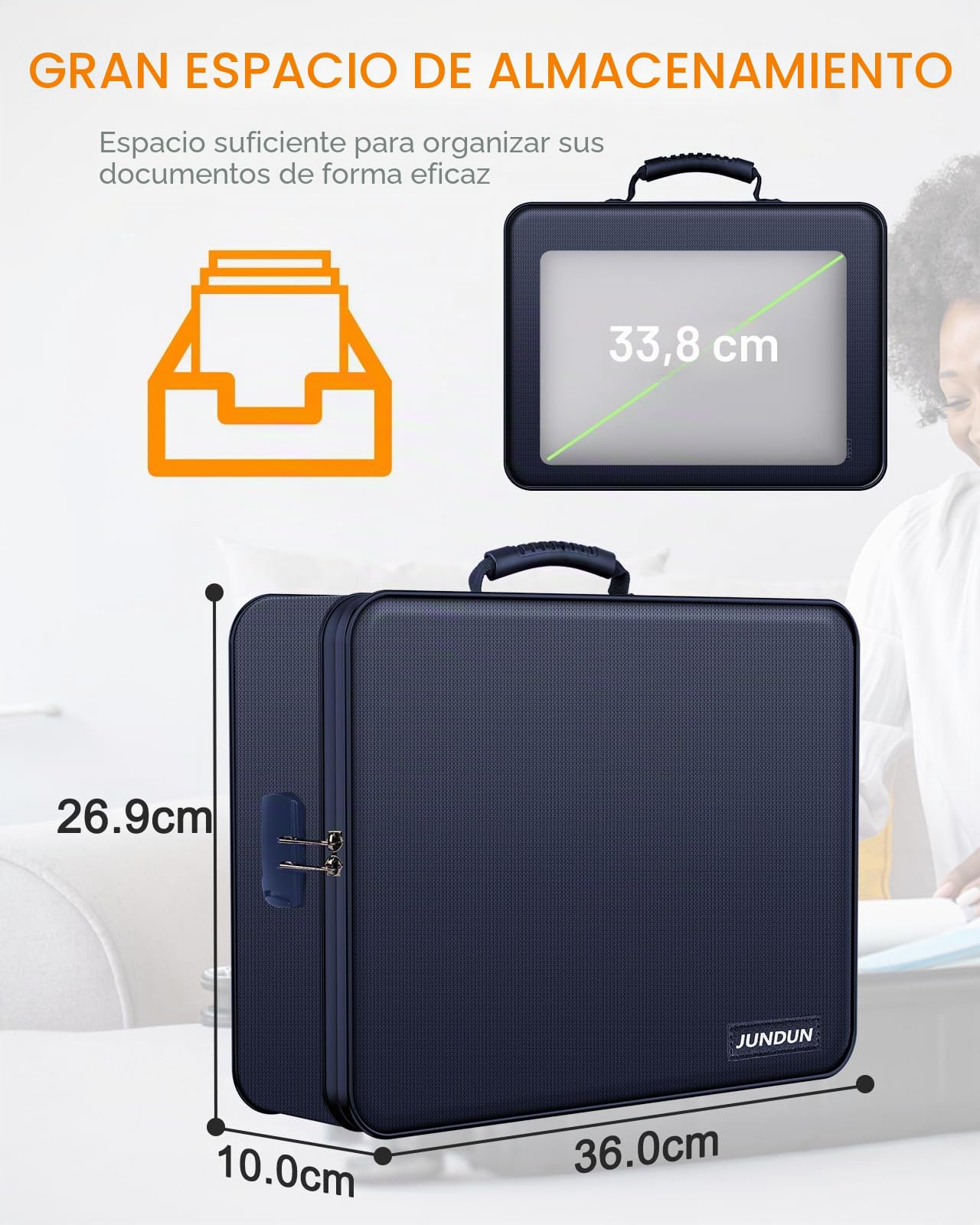 JUNDUN Organizador de documentos, portadocumentos ignífugo con cerradura, caja de almacenamiento de 7 compartimentos, organizador de archivos, portadocumentos portátil para documentos importantes