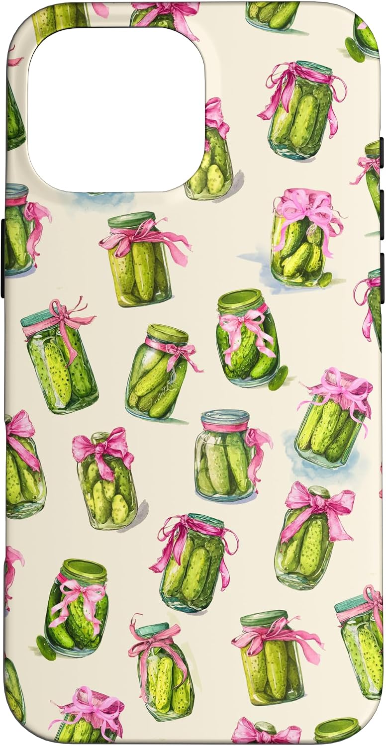 Pink Bow Pickle Jar Pattern Funny Foodie Lover Aesthetic Case for iPhone 16 Pro Max