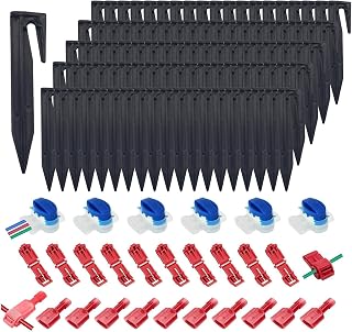 125 PCS Câble Robot Tondeuse Raccord Kit, Connecteur Cable Robot Tondeuse | 100 Piquets, 10 Connecteurs,10 Cosses en T, 5 Borniers à 3 Broches, Connecteur Electrique Etanche pour Jardin Extérieur