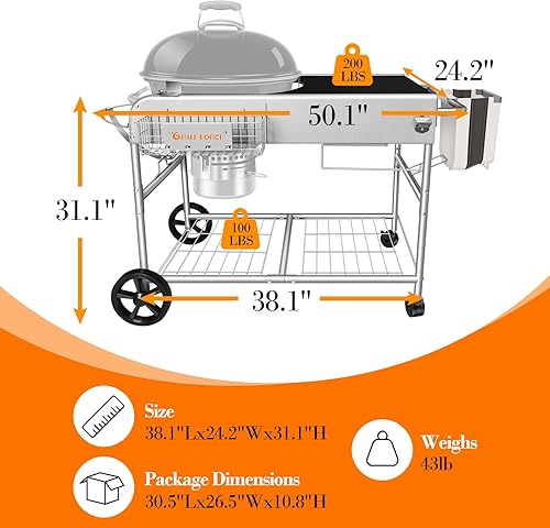 Miniatura 8 de GRILL FORCE Mesa de parrilla, carrito de parrilla para exteriores, soporte de parrilla portátil para exteriores, mesa de preparación al aire libre