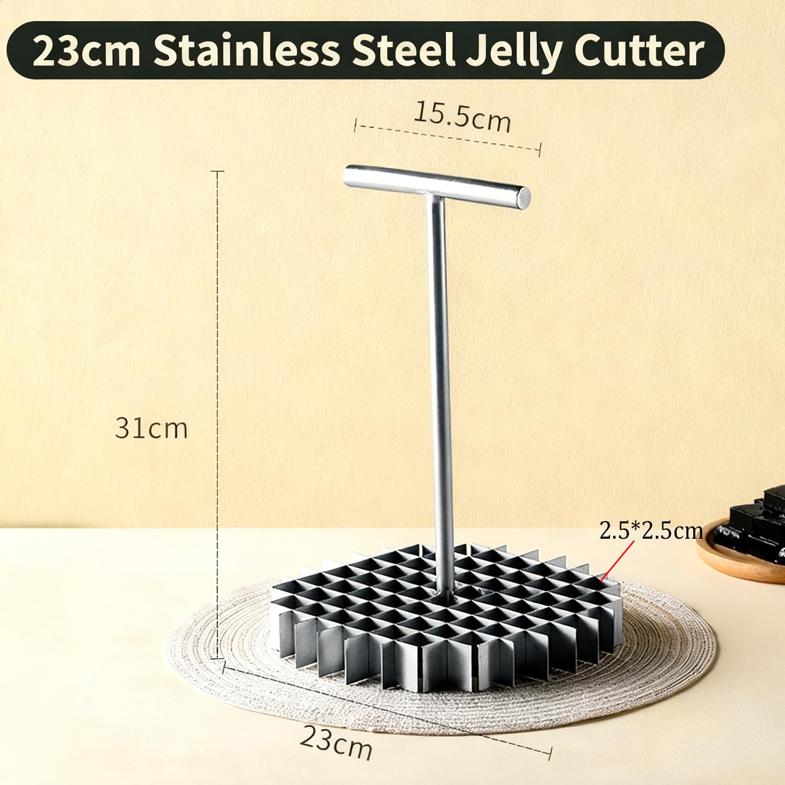 Geleeschneider aus Edelstahl, schnelles Würfelwerkzeug für Pudding, Käse, DIY-Desserts, 2,5 x 2,5 cm Gitter für einfaches Schneiden, perfekt für Milchtee und mehr