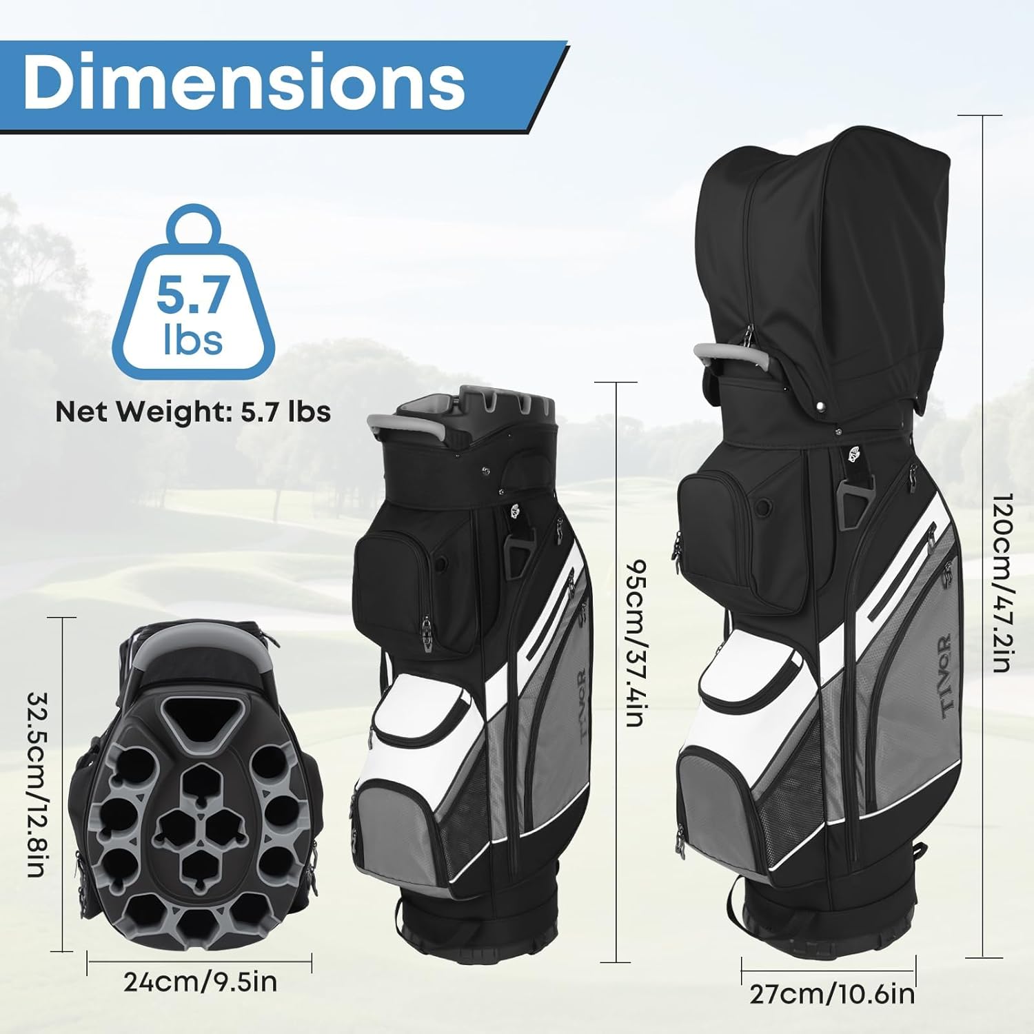 Golf Cart Bag 14-Way Top with Full-Length Dividers, 11 Pockets, Easy-Access Handle,Rain Hood & Mini Carry Bag