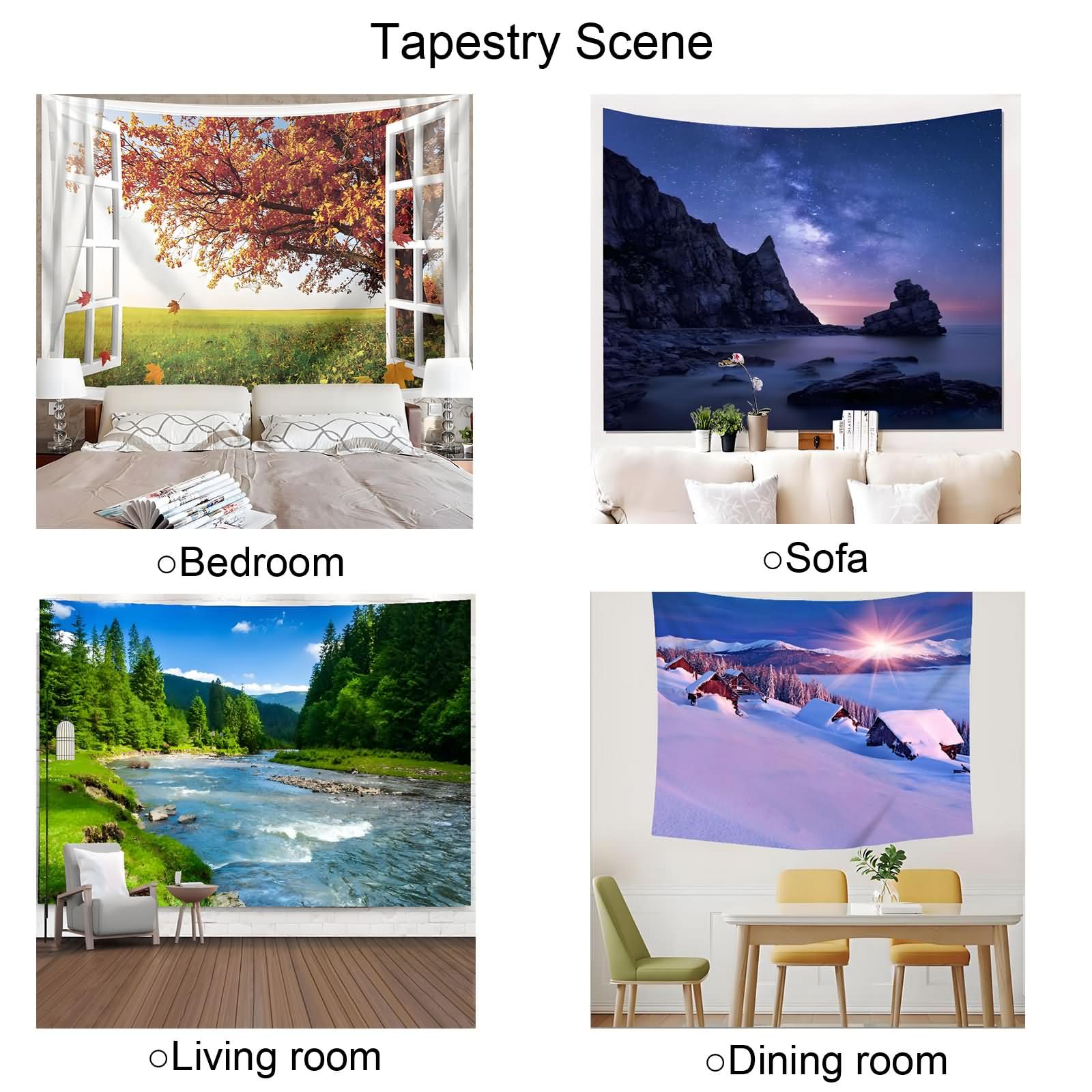 Homxi Tapiz para Sofá 200 W x 200 H CM, Cascada y Árboles, Tapices de Sofá Poliéster, Gris Verde