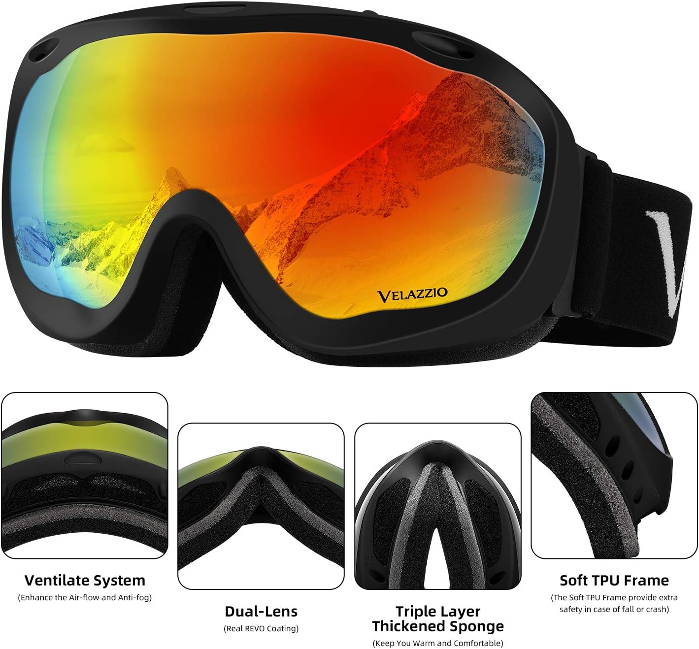 VELAZZIO Ski Goggles, Snowboard Goggles