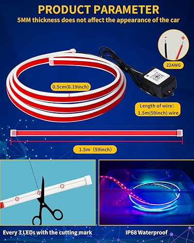 Vista 19 de Tira de luz LED para capó exterior de automóvil, kit de iluminación dinámica de doble color, luces LED de circulación diurna blanca y ámbar