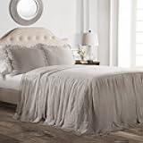 Lush Decor Ruffle Skirt Bedspread Set - 3-Piece Luxurious Farmhouse Bedding - Elegant Ruffle Detail - Timeless Style - Soft Lightweight Sheets - Queen, Grey