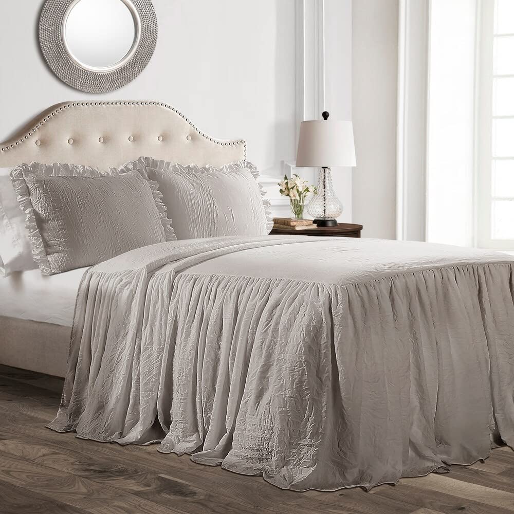 Lush Decor 16T002845 Ruffle Skirt 3 Piece Bedspread Set, Full, Gray