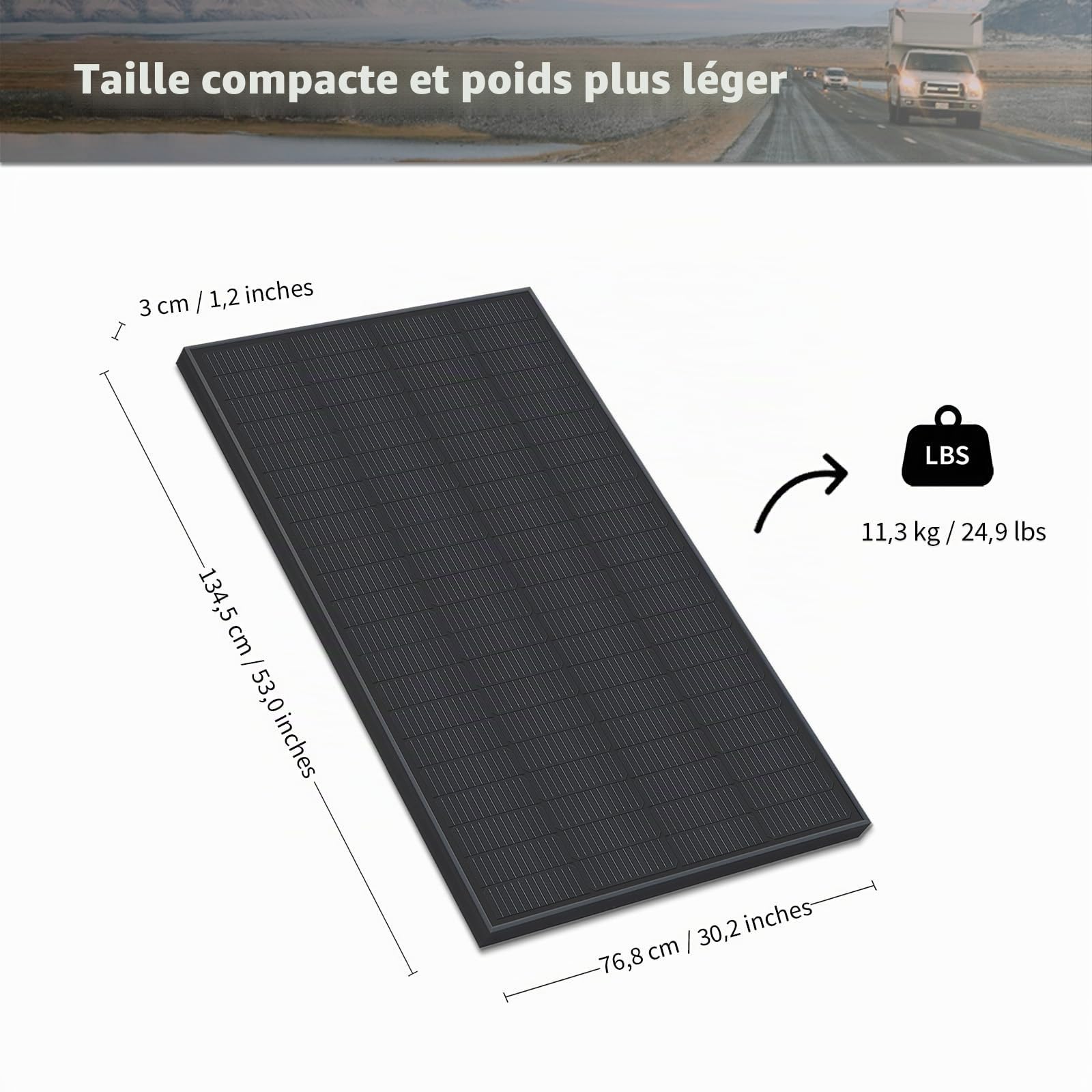 Panneau Solaire Monocristallin N-Type 220W 12V Noir – Module Solaire Haute Efficacité pour Camping-Car, Bateau, Balcon, Toit, Batteries 12V et Centrales Électriques Mobiles