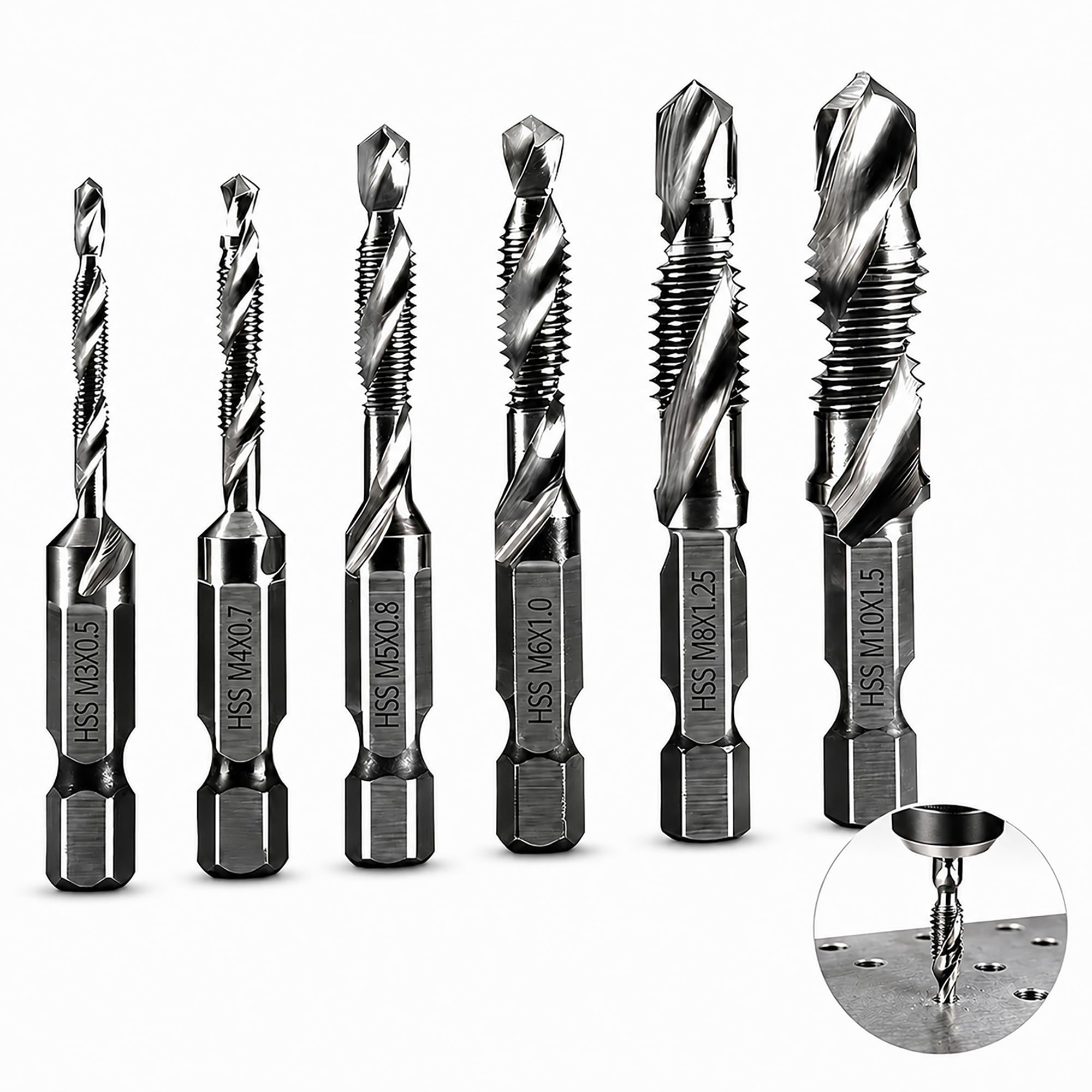 6 Pcs HSS Drill and Tap Bit Set for Metal, Titanium Coated