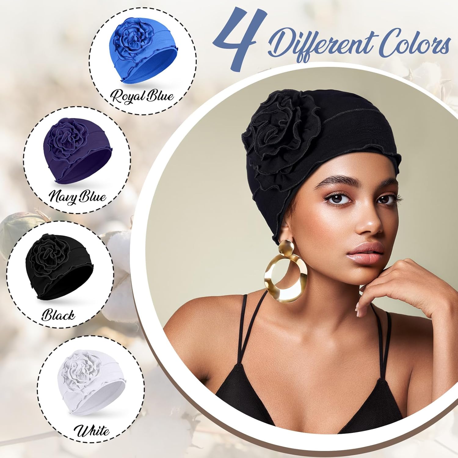 JenPen 4 Pcs Cotton Chemo Turban Headwear for Women Soft Cancer Head Scarf Hats Elastic Covers Wraps for Women's Hair - Image 4