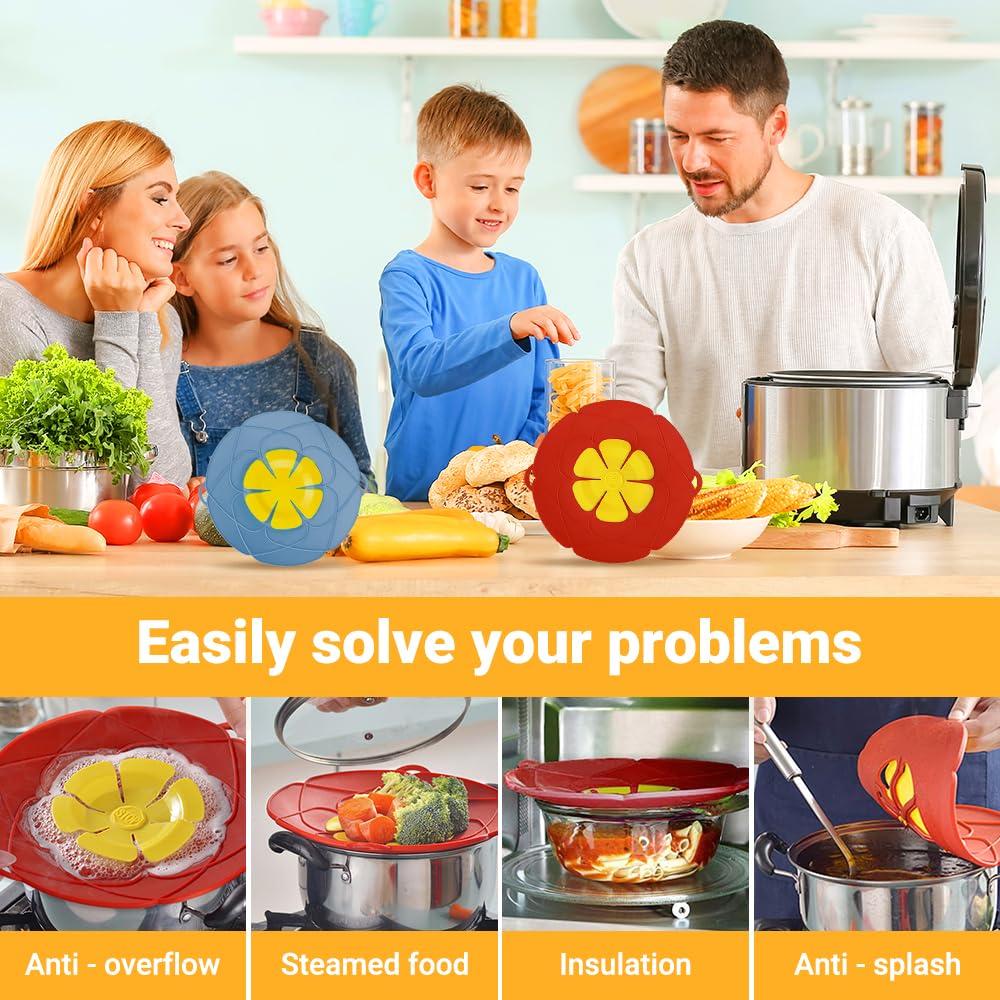 Spill Stopper Lid Cover,2Pcs Silicone Pan Lid 10"&11.5" Splatter Guard Pots Boil Over Safeguard Multi-Function Kitchen Tool Kitchen Gadgets (Red - Image 2