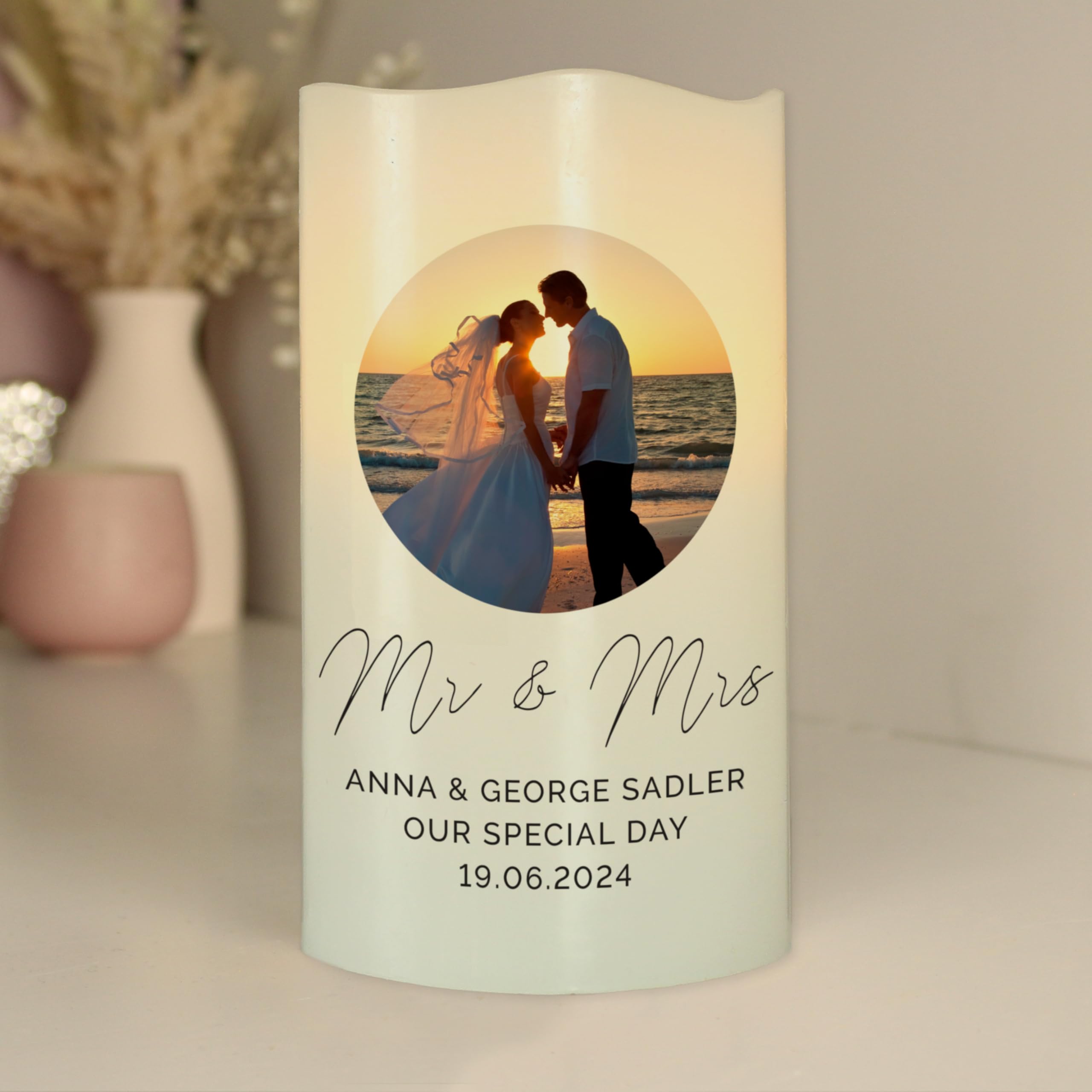 Custom Personalised Photo Upload LED Candle - Christmas, Wedding, Anniversary, Memorial