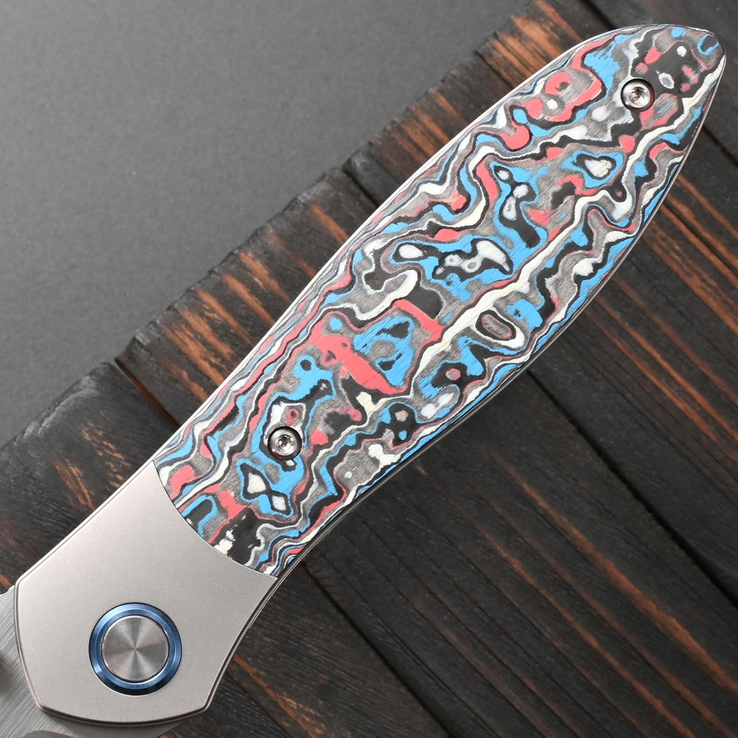 Sitivien ST273 Folding Knife, S90V Steel Blade Titanium & Carbon Fiber Handle Knife with Pocket Clip for Outdoor Camping, Hiking, Survival, Hunting (Blue+Red)