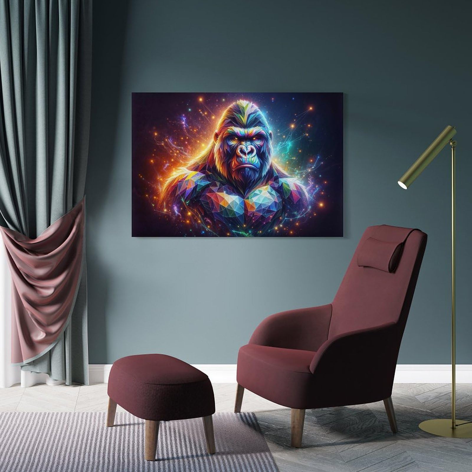 Junmoney Frame-Style-16 Gorilla In Geometric Art Decorative Wall Artwork, 20X30inch(50X75cm), For Study, Office Or Focused Interiors, A Smart Decor Choice For Study Walls