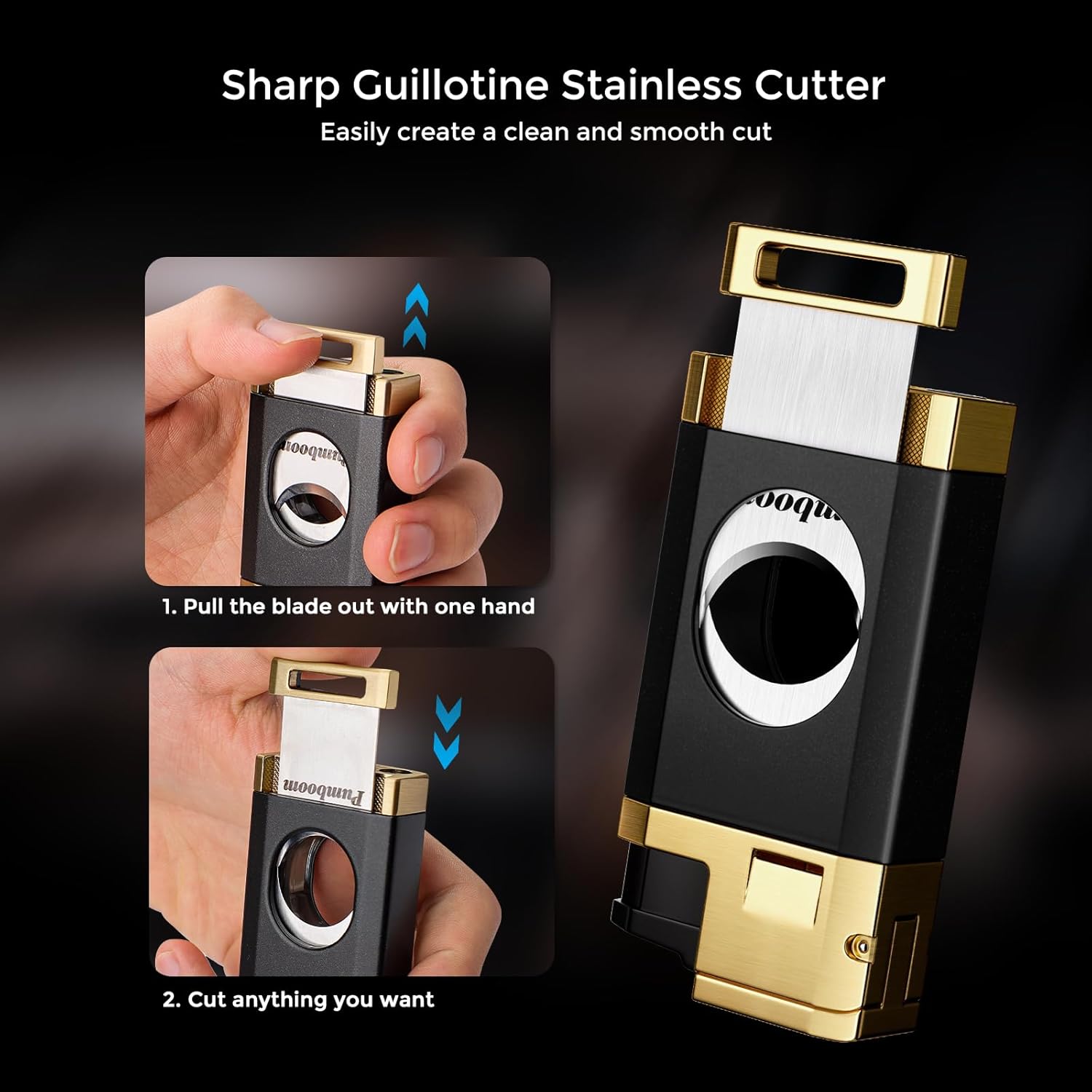 Triple Jet Torch Lighter with Guillotine Tool, Draw Enhancer Tool, Gifts for Men, Refillable Butane Lighter with Versatile Accessories, Windproof Lighter for Travel, Outdoors (Without Butane)