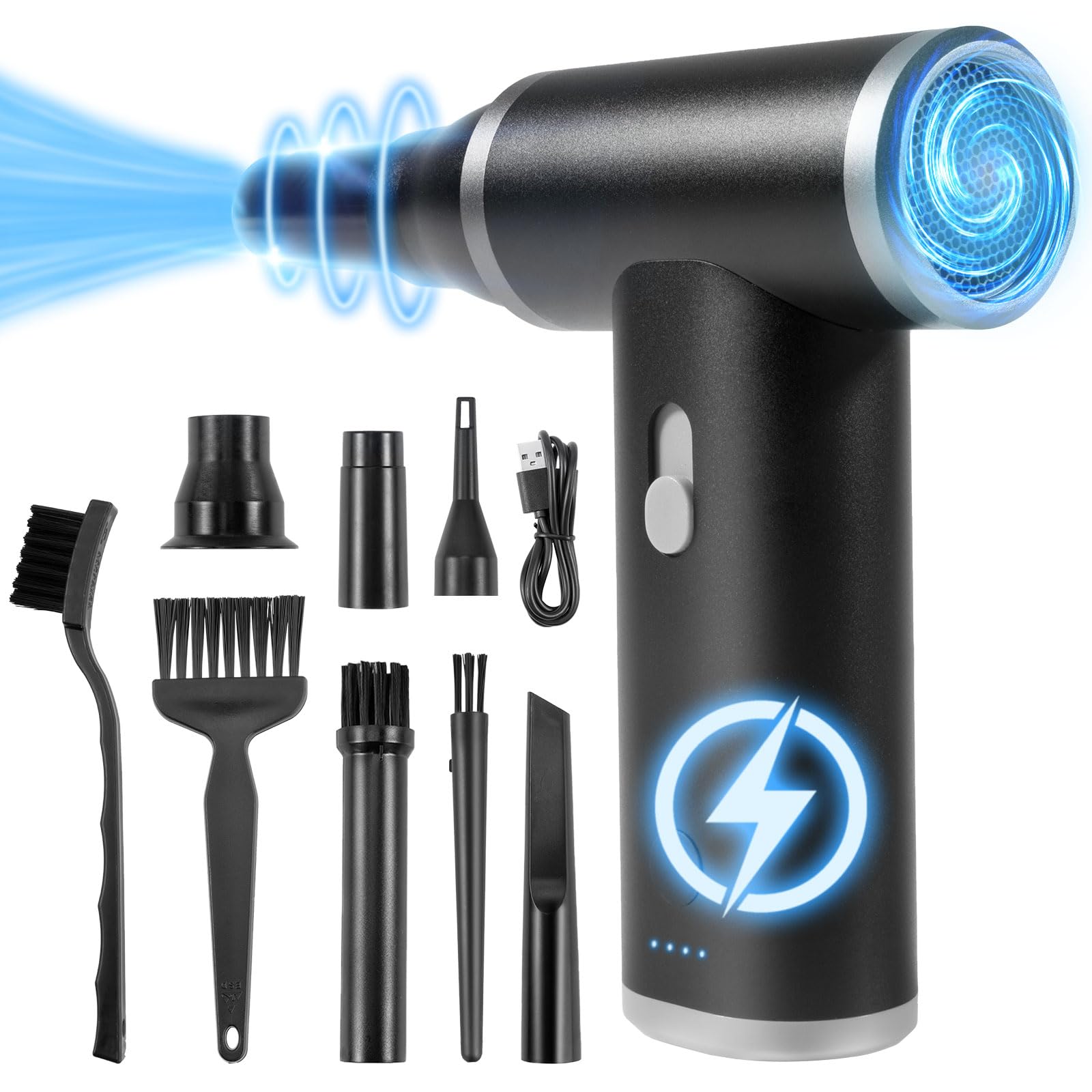 Bombe D'Air Comprimé Électrique 33000 Tr/min - Dépoussiérant Rechargeable Avec Brosse Pour Clavier, Ordinateur, Voiture