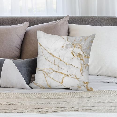 Miniatura 5 de Juego de 4 fundas de almohada decorativas de poliéster, textura de mármol blanco dorado de 18 x 18 pulgadas, para sofá