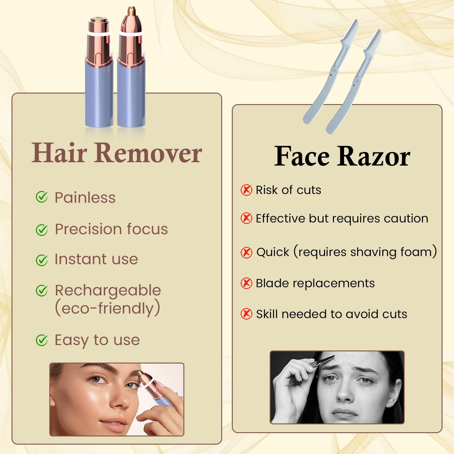 Tondeuse à sourcils et visage : 2 en 1 rechargeable pour épilation du visage et sourcils – Rasoir corporel avec lumière LED intégrée (bleu)