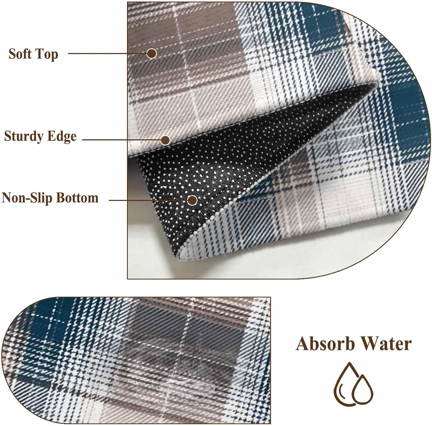 Vintage Plaid Area Rugs 5x7 ft Brown Navy Plaid Texture Abstract Art Washable Rug Non Slip Indoor Carpet Absorbent Floor Mat for Living Room Bedroom Dining Room