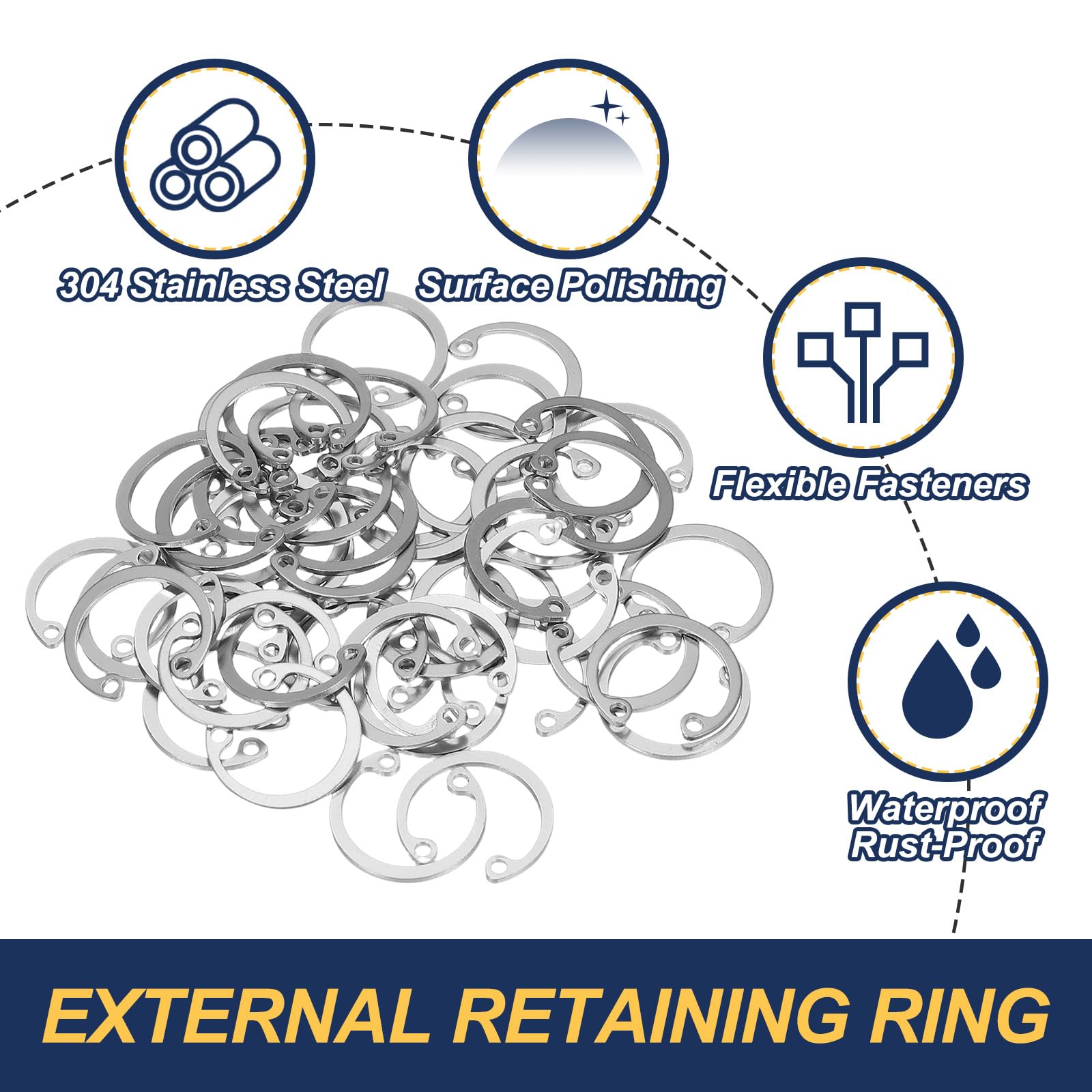 PATIKIL 50 Pcs 18mm ID Internal Retaining Rings E-Clip Snap Ring 304 Stainless Steel, Silver - Image 3