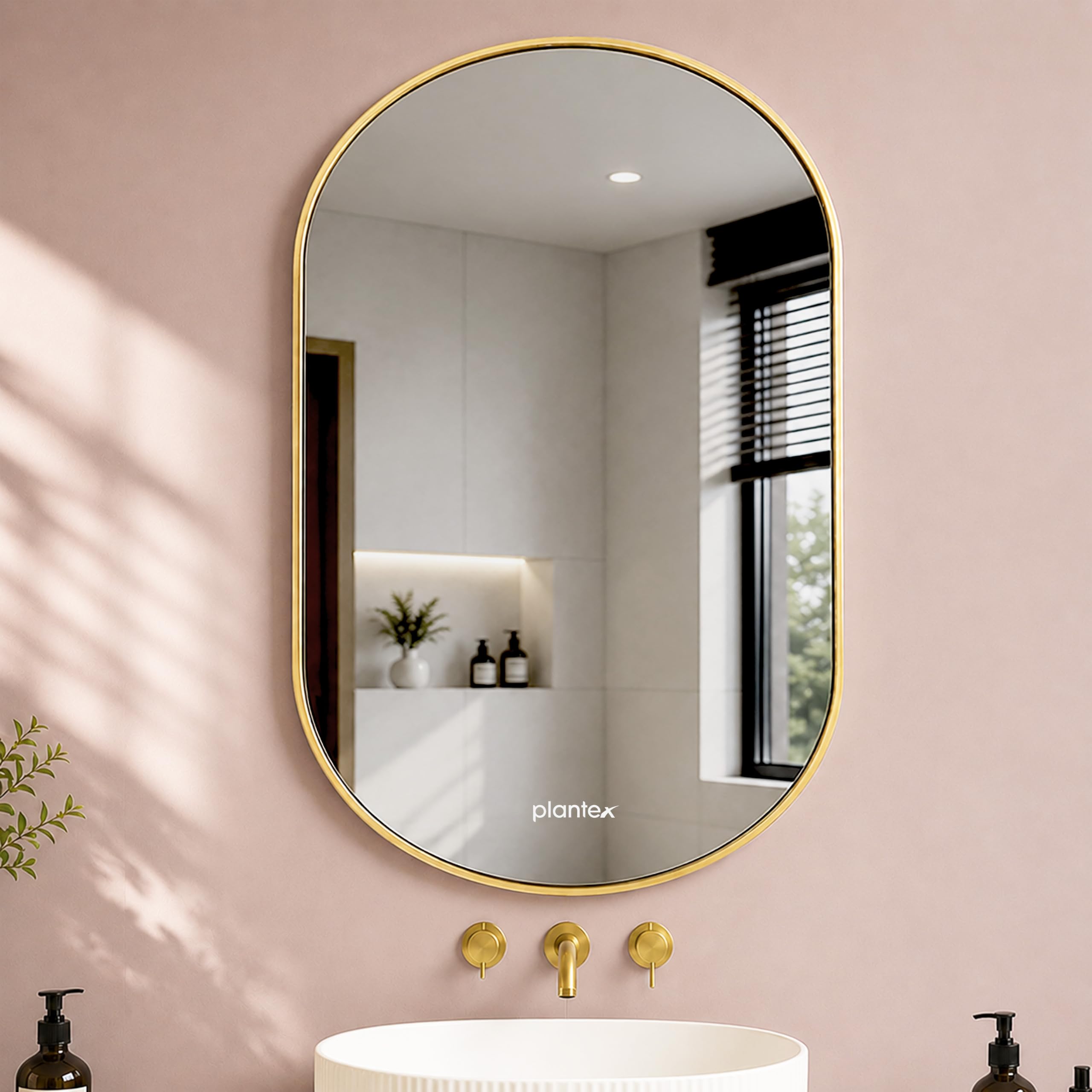 Plantex Aluminium Frame Mirror for Bathroom/Wall Mount Capsule Mirror for Bedroom/Dressing Room/Living Room/Entryway - (Gold, 22x36 Inch)-image-6