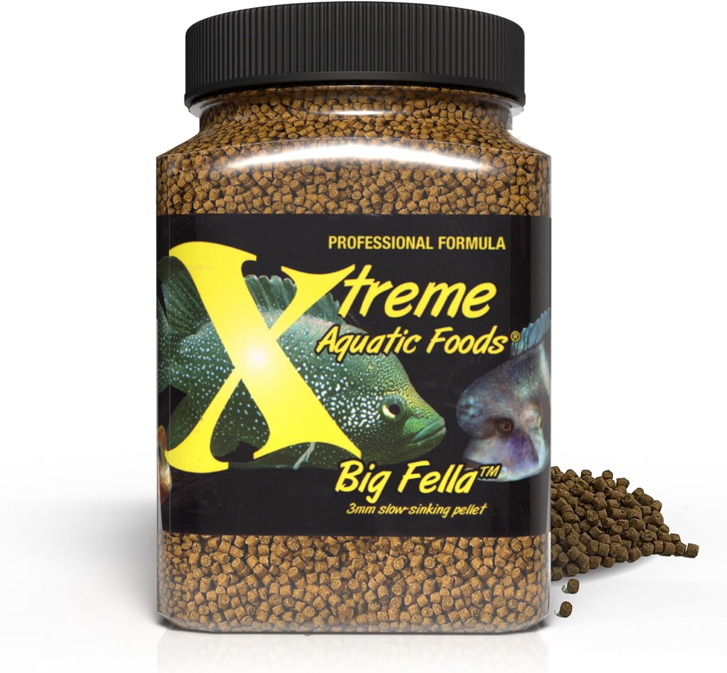 Xtreme Big Fella 3.0mm Pellets: High-Protein Fish Food for Large Cichlids, Oscars & Community Fish - Color Boost, Immune Support, USA Spirulina (20oz)