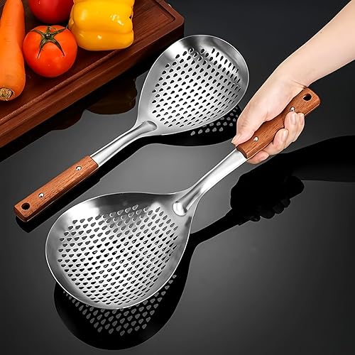 Miniatura 5 de Colador de acero inoxidable para pasta, alimentos, fideos, grasa, drenaje de malla fina, metal, cocina, clip universal en mango de araña, 5.8