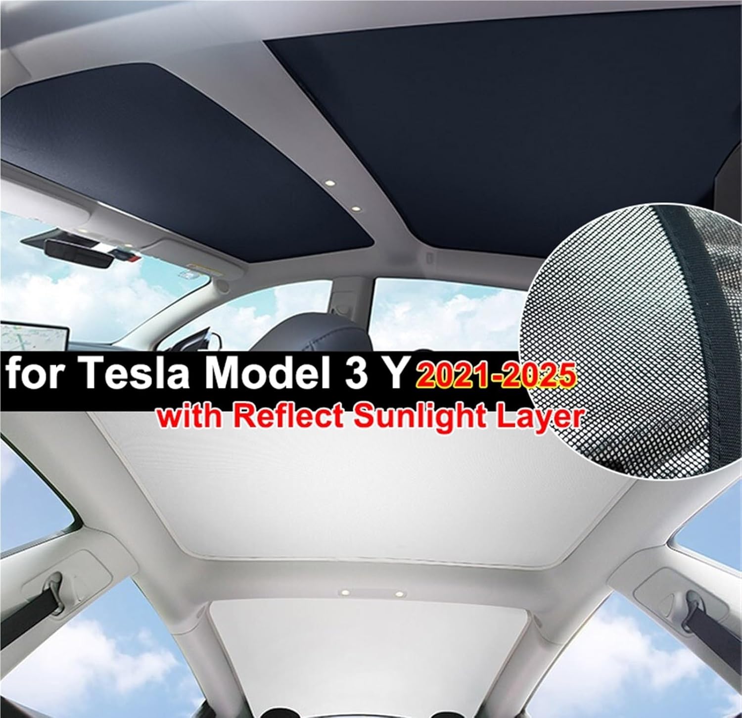 Car Sunroof Sunshade for Tesla Model Y Juniper 2025 Glass Roof Sun Shade Skylight Blind Shading Net 3 2024 Cover(ForM3 Highland Black)