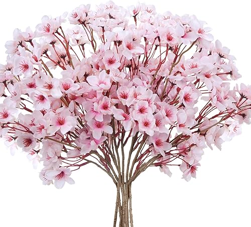 HO2NLE 8 ramas de flores artificiales de seda sintética flores de cerezo flores falsas para el hogar jardín restrante hotel fiestas bodas centros de