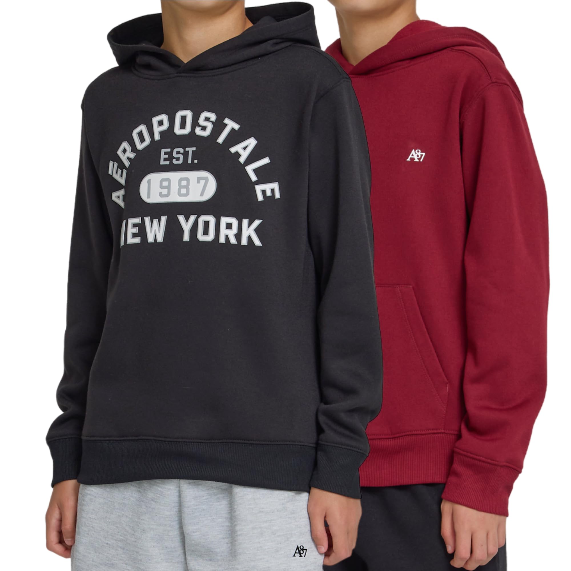 AEROPOSTALE Boys Hoodie 2 Pack – Premium Comfy Fleece Hooded Pullover for Kids, Soft Boys Sweatshirts Set, Size 4-20 Black/Red