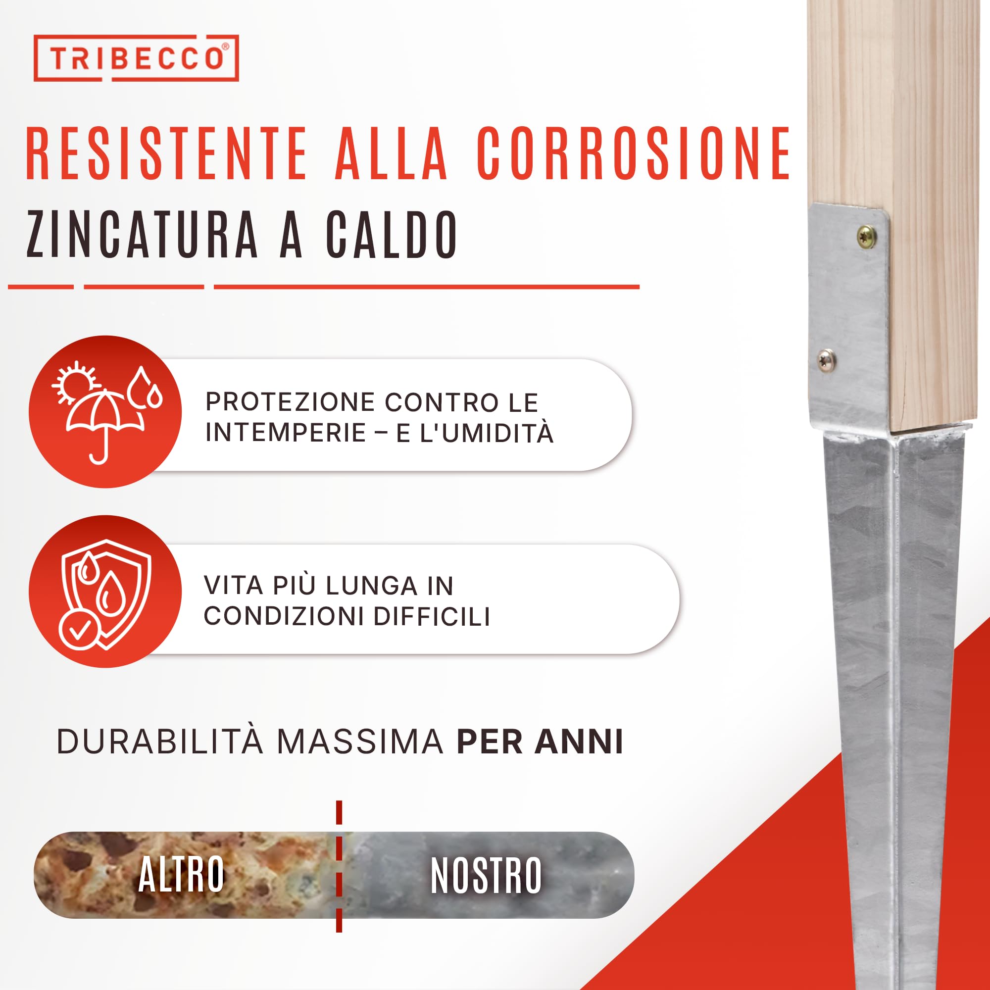 TRIBECCO Supporto Universale per Pali da Incasso L 50x600 Acciaio Zincato a Caldo 4 Pezzi