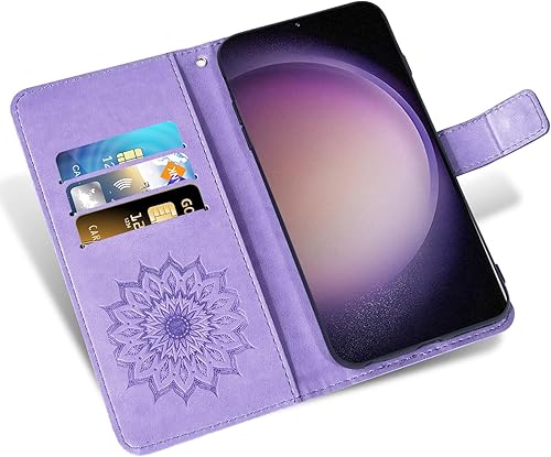 Miniatura 3 de Asuwish Funda de teléfono para Samsung Galaxy S23 5G con protector de pantalla de vidrio templado y cuero de girasol, funda delgada con tapa,