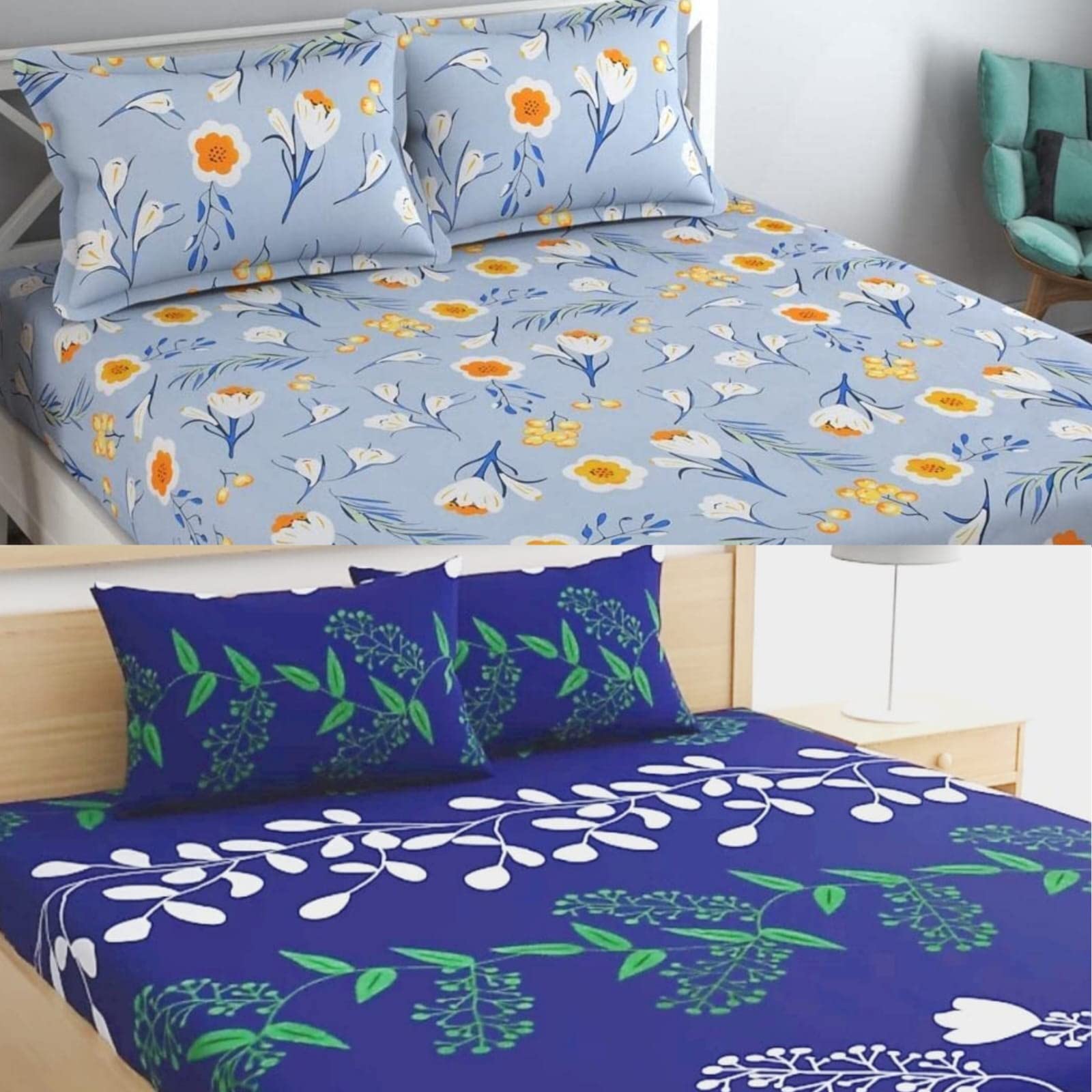 Soniasaa Prime Collection Combo Pack of 2 Double Bedsheet with Free 4 Pillow Covers | 252 TC Soft Cotton-Blend 230X228 Cm Combo Double Bedsheet for Double Bed (B0CJ3JHC75) Amazon Price History, Amazon Price Tracker