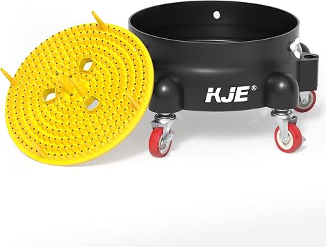 KJE Bucket Dolly with Wheels, 360 Rolling Car Wash Buckets Dolly for Detailing, Rolling Wash Bucket with 5 Wheels and 2 Locking Casters, Compatible with 2.5-7 Gallon Buckets, Supports Up to 300 lbs