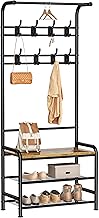 HOMIDEC Coat Stand, 182cm Coat Rack with Shoe Bench Removable Hooks Hanging Rail, Coat and Shoe Rack for Hallway Entryway Small Space, Rustic Brown