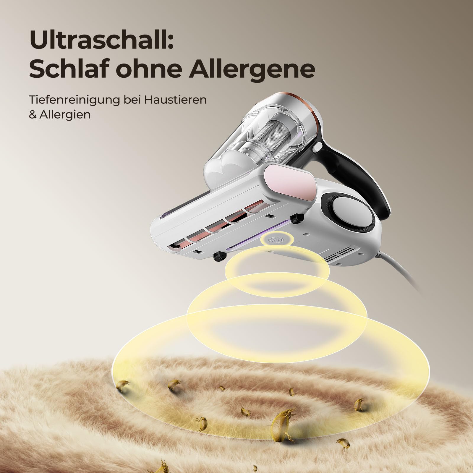 JIGOO J300 Milbensauger mit Staubmilben-Sensor und Intelligenter LED-Anzeige, 500W Milbenstaubsauger mit UV-Licht, Ultraschall, Für Allergiker, entfernt 99,9% Allergene von Matratzen, Betten und Sofas